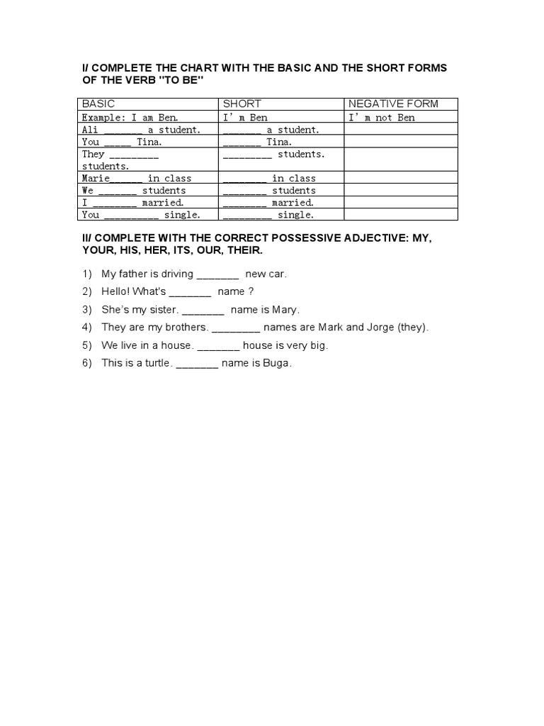 I/ Complete The Chart With The Basic and The Short Forms of The Verb ...