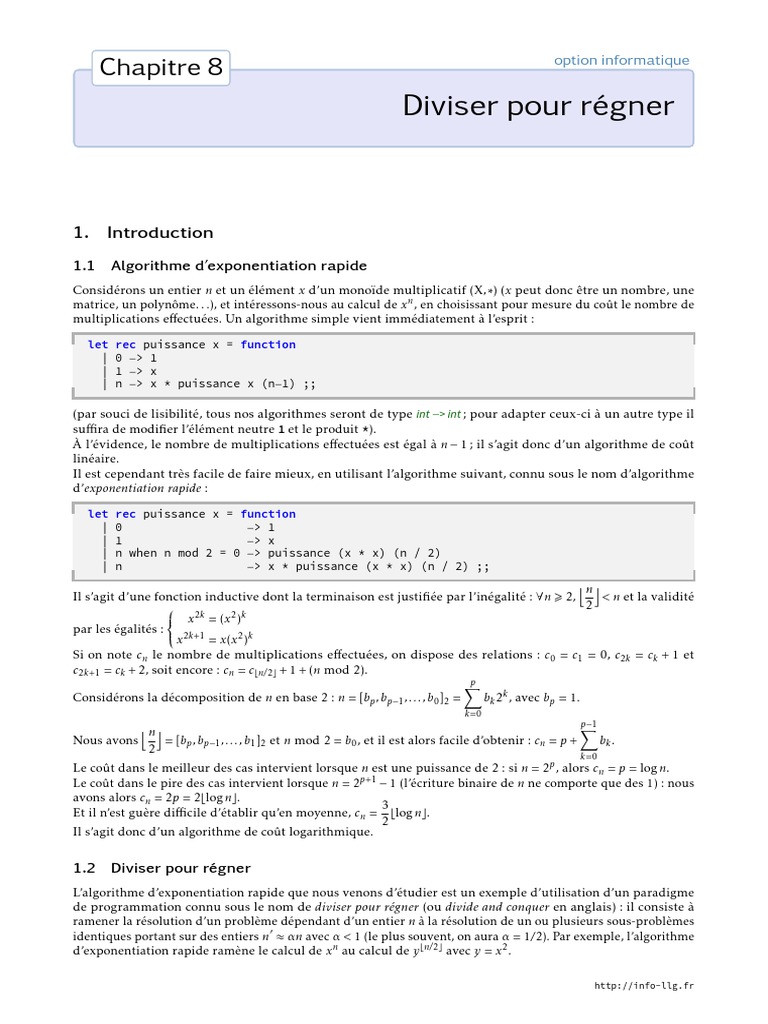 Algorithmes de Diviser pour Régner | PDF | Matrice (Mathématiques ...