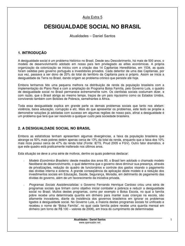 Desigualdade Social no Brasil: Análise e Soluções | PDF | Pobreza ...