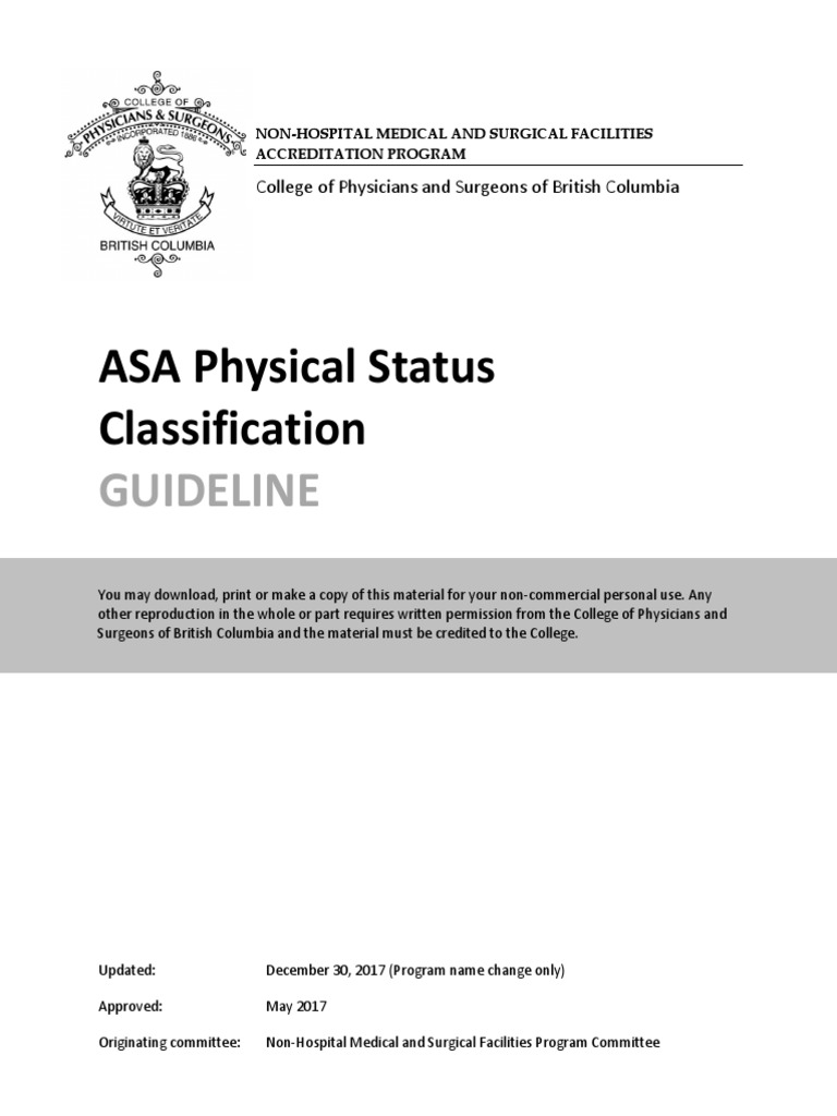 ASA Physical Status Classification Guideline PDF Anesthesia Surgery