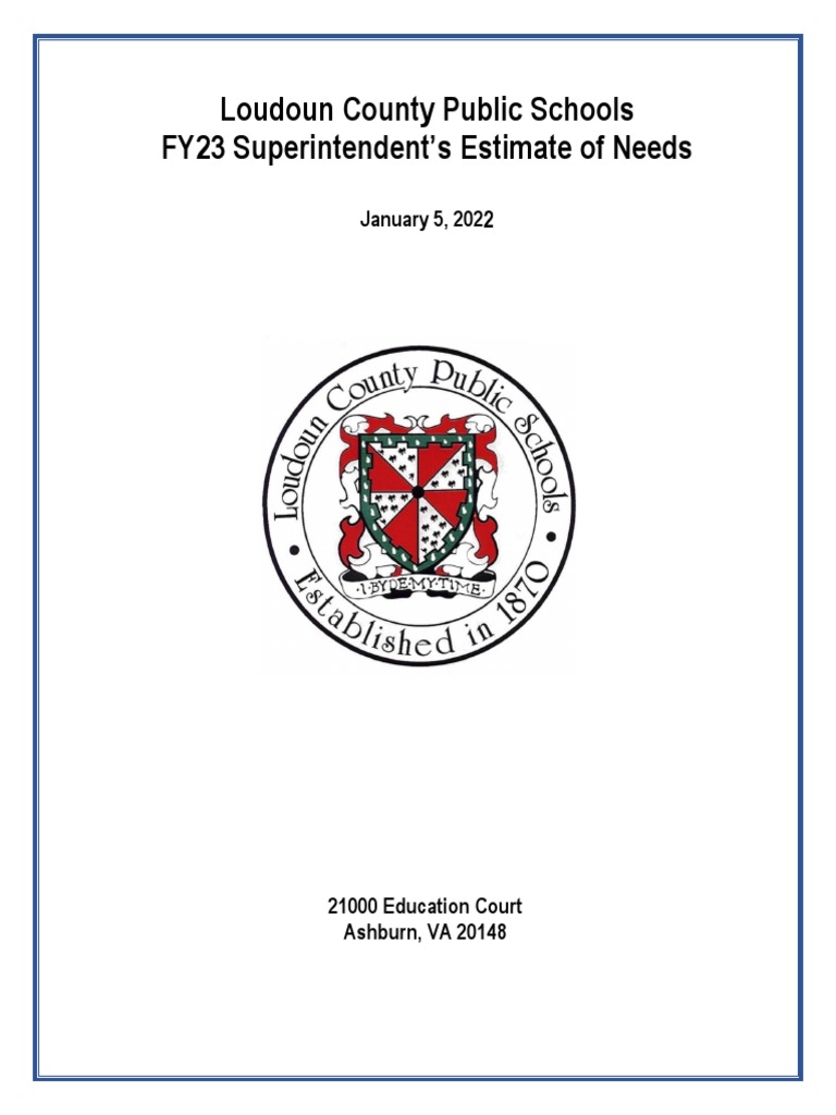 Loudoun County Public Schools FY23 Superintendent's Estimate of Needs | PDF  | Budget | Insurance