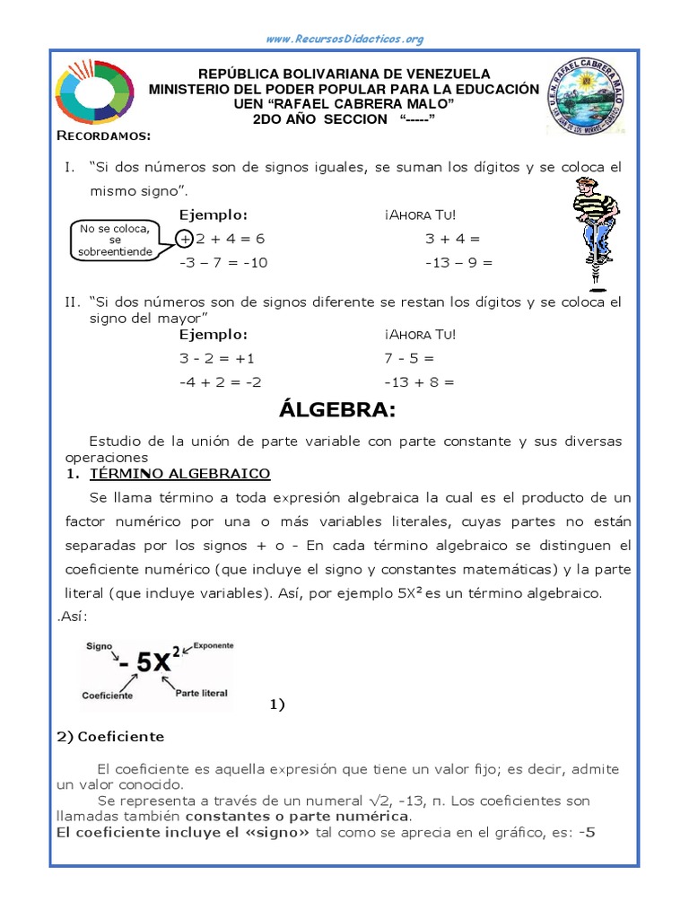 Expresiones Algebraicas para Segundo de Secundaria | PDF | Objetos ...
