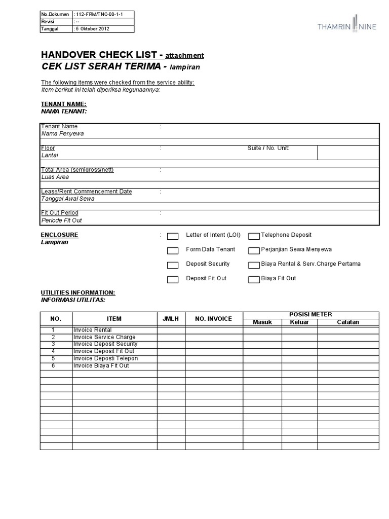 Contoh Dokumen Handover Pekerjaan | PDF