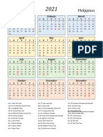 2021 Calendar Streamlined Colored With Holidays Portrait en PH