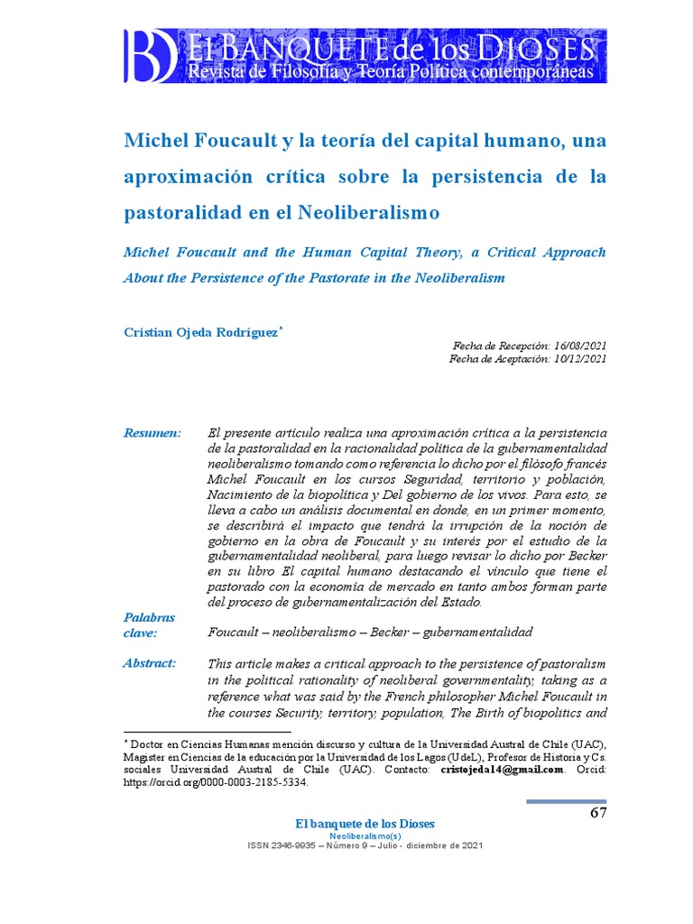 Michel Foucault y La Teoría Del Capital Humano OJEDA | PDF | Michel