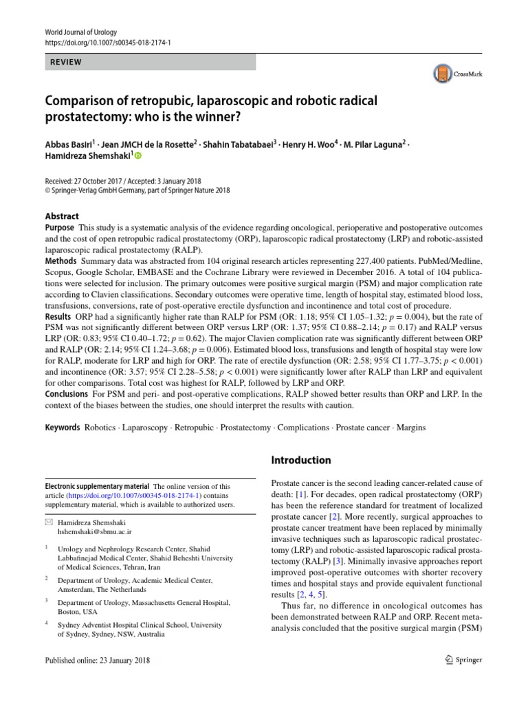 Comparison of Retropubic, Laparoscopic and Robotic Radical ...