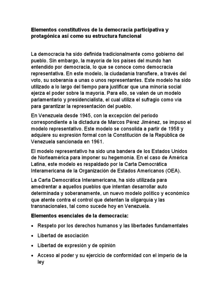 Elementos Constitutivos de La Democracia Participativa y Protagónica ...