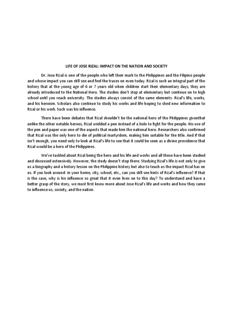 Jose Rizal's Lasting Impact on Society | PDF
