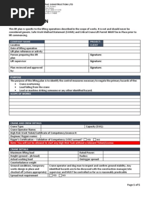 Crane Lift Plan