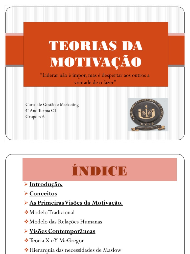 TEORIAS DA MOTIVAÇÃO Slides2 | PDF | Motivação | Motivacional