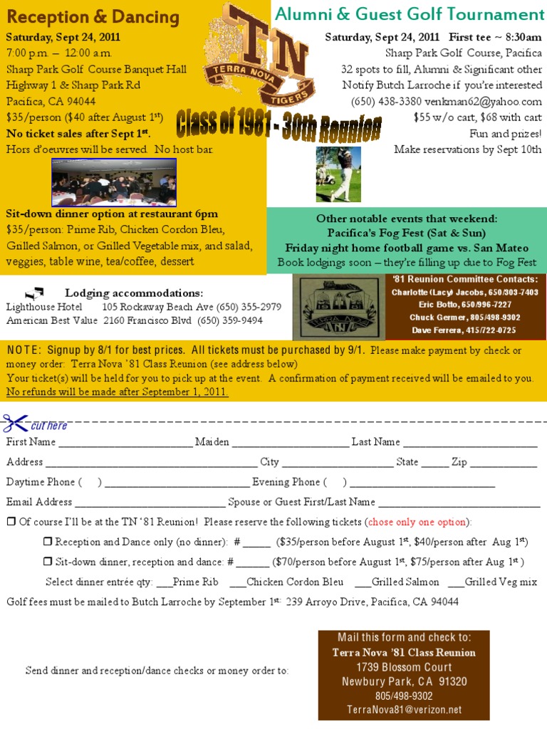 Terra Nova '81 Class Reunion Details | PDF | Food And Drink | Leisure