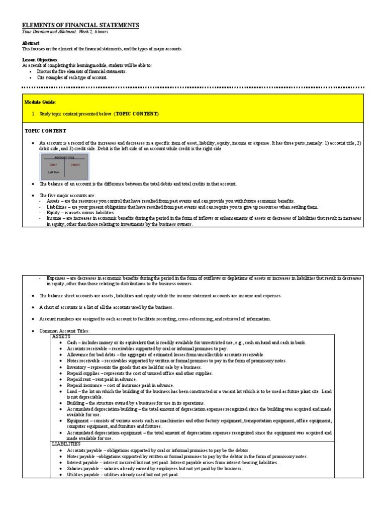 Elements of Financial Statements | PDF | Debits And Credits | Expense