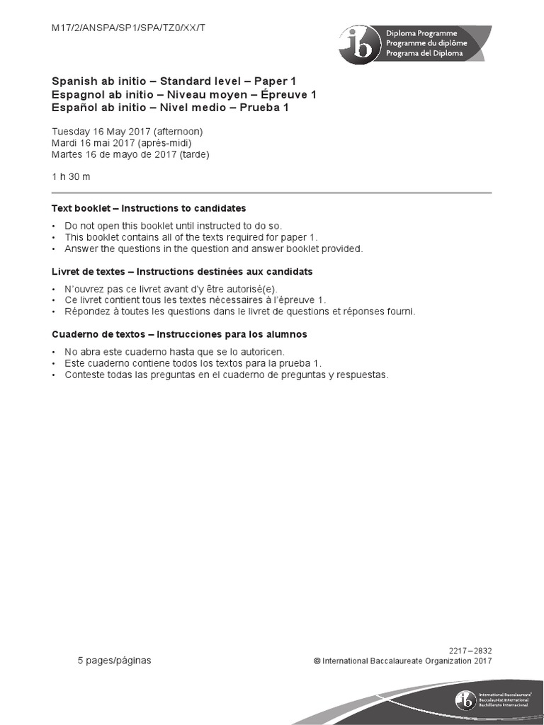 Spanish Ab Initio Paper 1 Text Booklet SL Spanish | PDF | El niño | Clima
