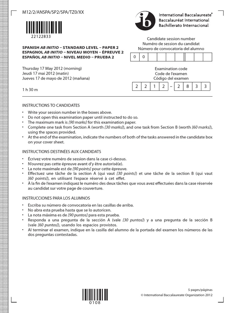 Spanish Ab Initio Paper 2 SL | PDF