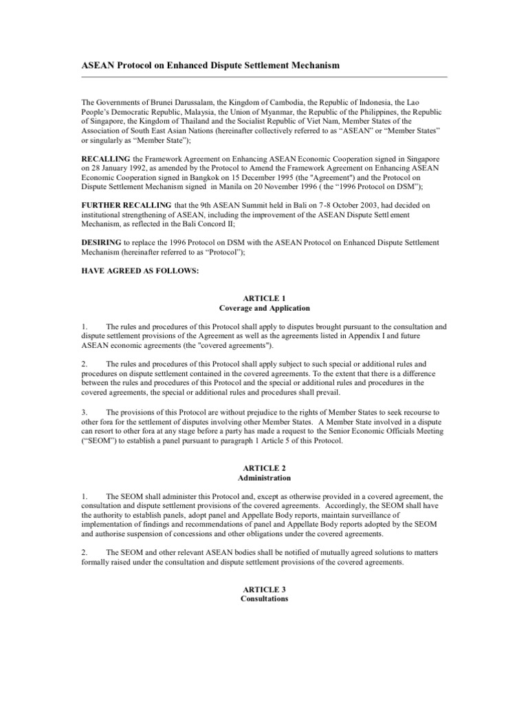ASEAN Protocol On Enhanced Dispute Settlement Mechanism PDF
