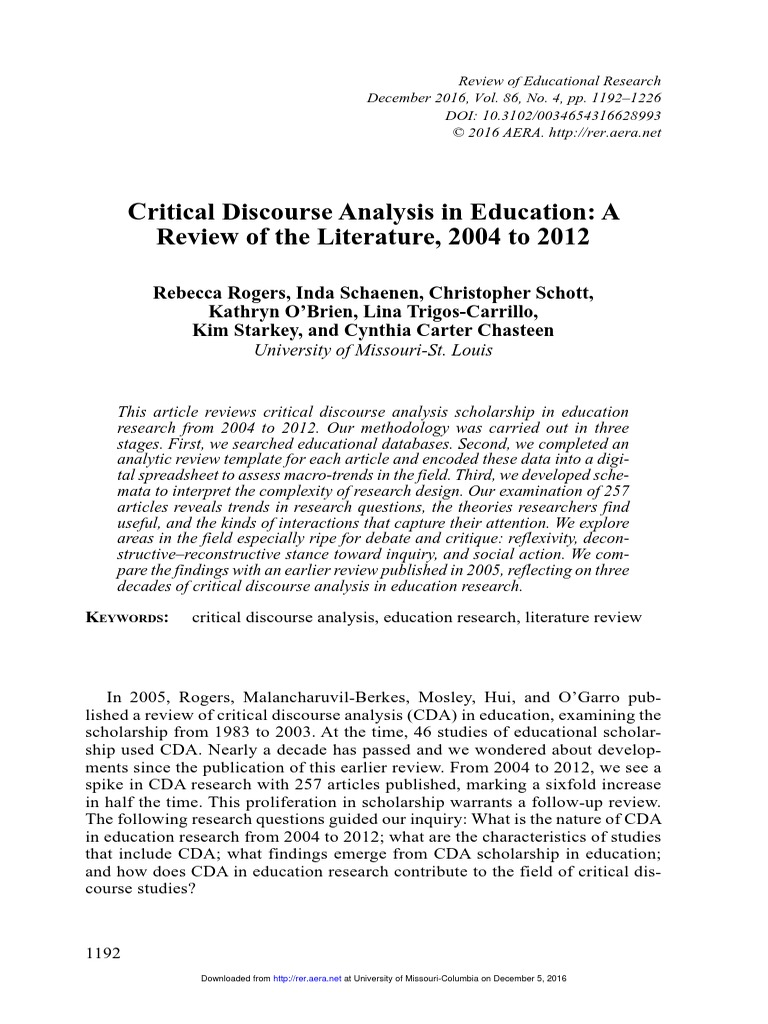 Critical Discourse Analysis In Education – ECCKF