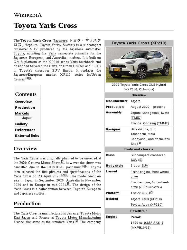 Toyota Yaris Cross (XP210), PDF, Hybrid Vehicle