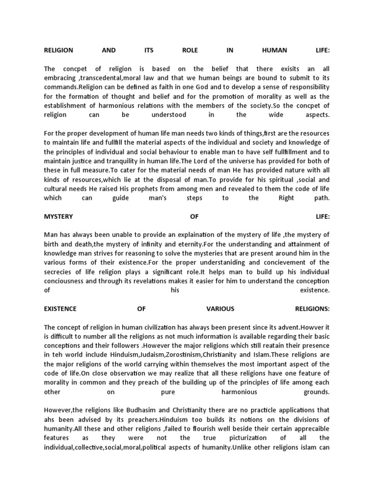 Religion and Its Role in Human Life | PDF | Prophets And Messengers In ...