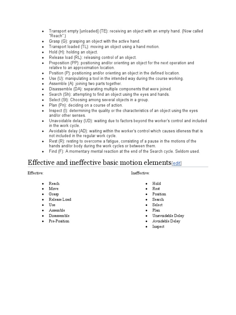 Effective and Ineffective Basic Motion Elements PDF Cognitive Science