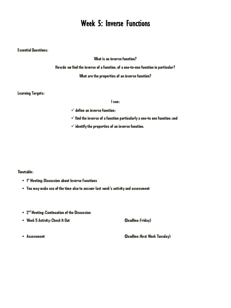 GenMath Week 5 - Inverse Functions CHARITY | PDF | Function ...
