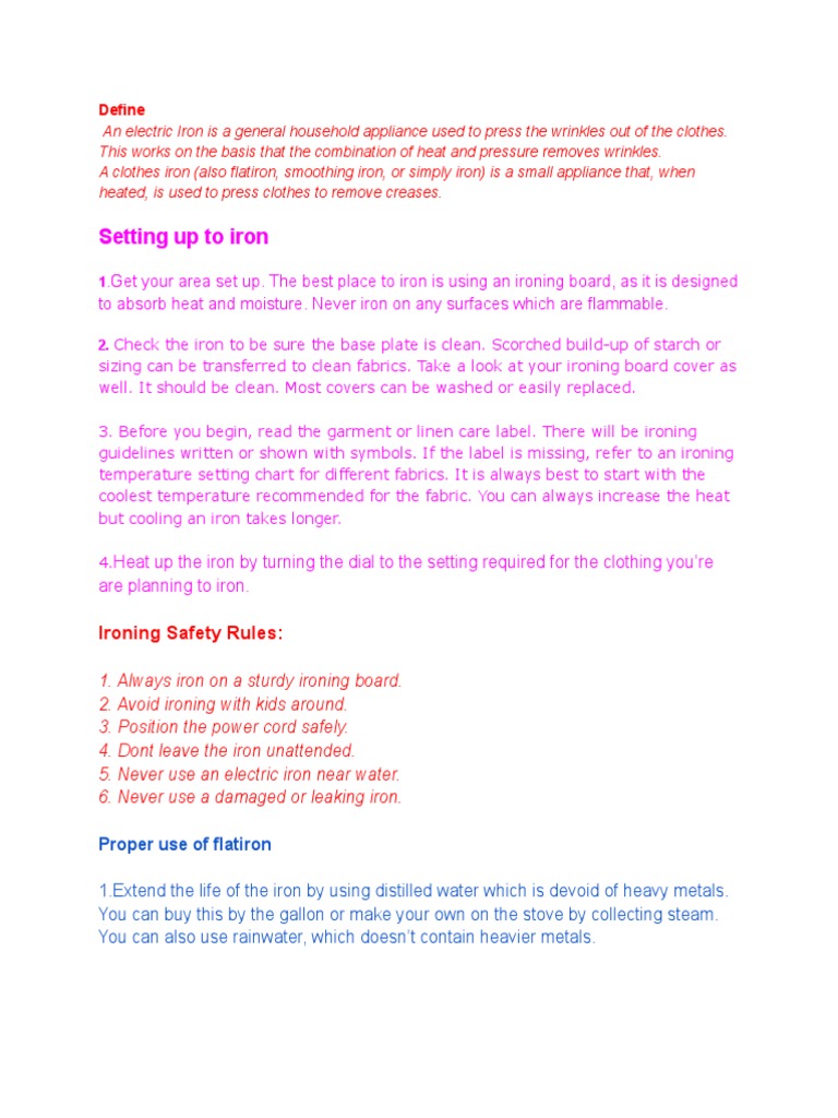 Setting Up To Iron Define PDF Clothing Home