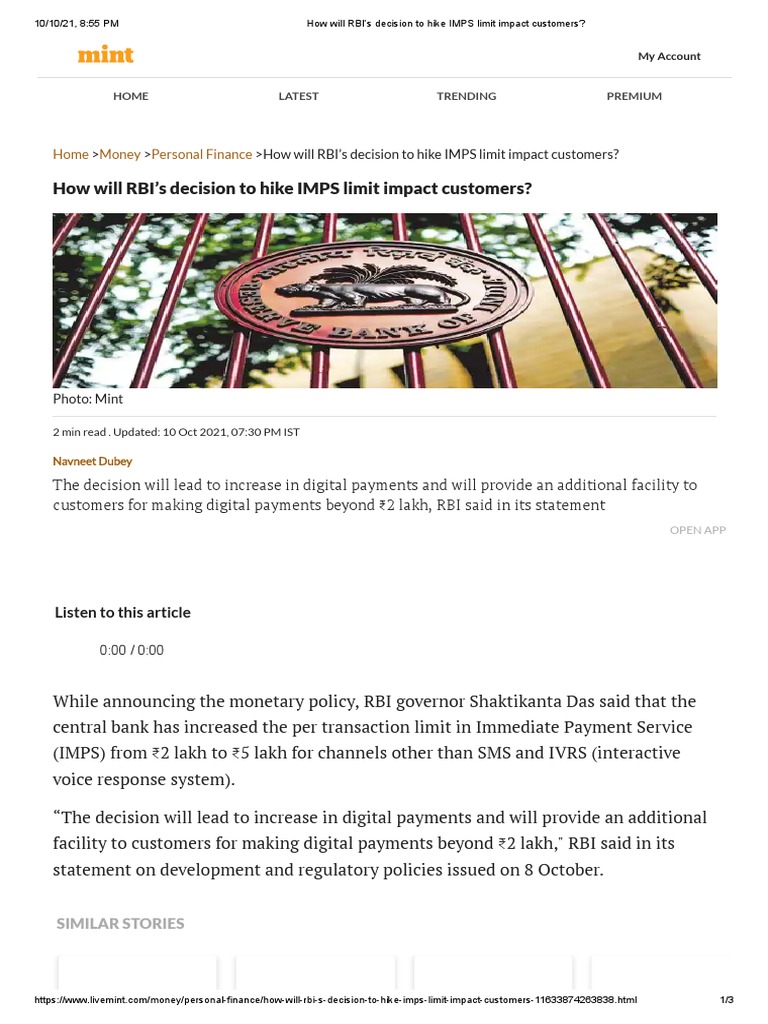 How will rbi s decision to hike imps limit impact customers pdf