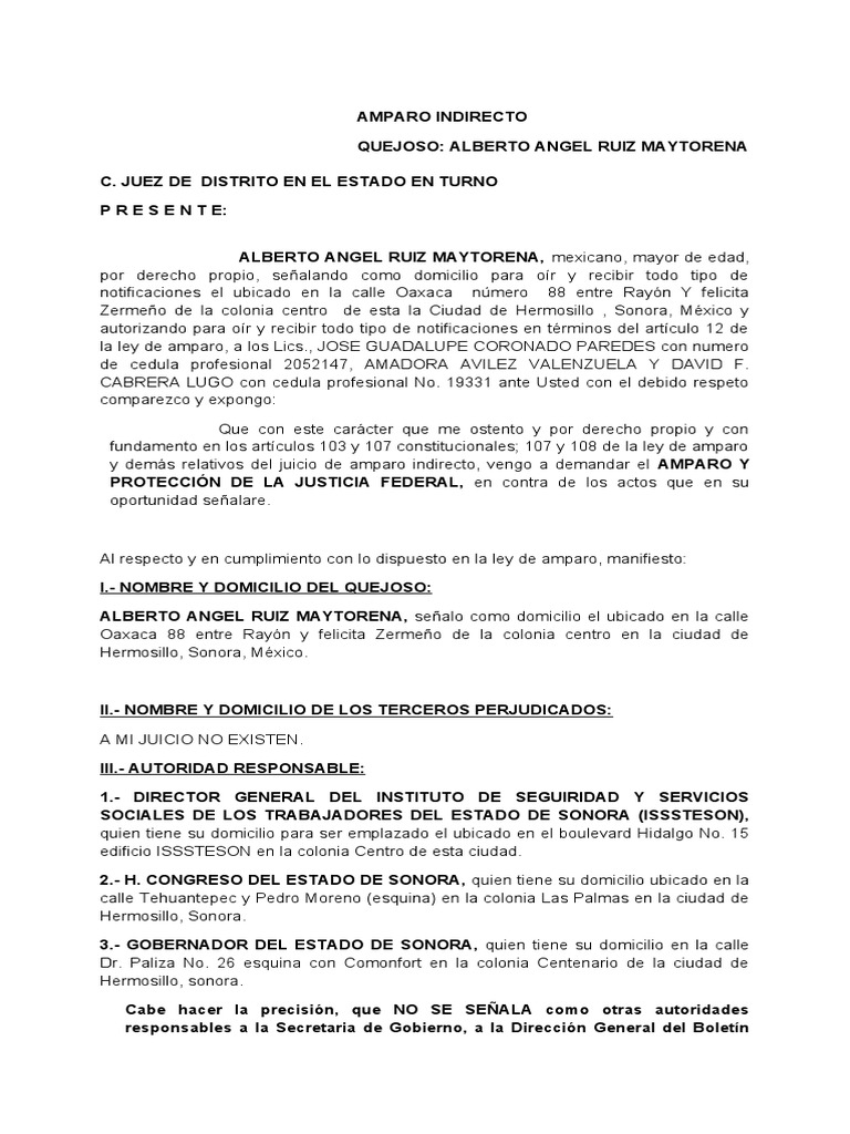 Amparo contra ISSSTESON por cuotas | PDF | Pensión | Caso de ley