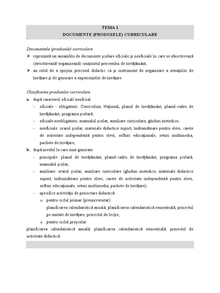 Tema 1a. Produse Curriculare | PDF