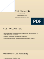 Cost Concepts: Basic Concepts Classification of Costs Elements of Cost and Cost Sheet