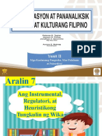 Aralin 7 Ang Instrumental Regulatori at Heuristikong Tungkulin NG Wika