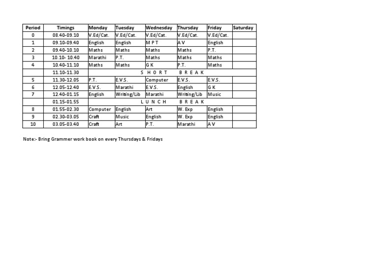 Weekly Class Schedule Overview | PDF