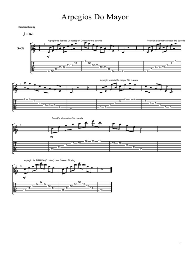 Arpegios de Do Mayor para Guitarra | PDF | Instrumentos musicales ...