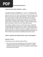 Pe 02 - Physical Education and Health 2 Learning Points Sheet Quarter 3 - Week 1 A Glimpse of Health Optimizing P.E. 1 (H.O.P.E. 1) Introduction