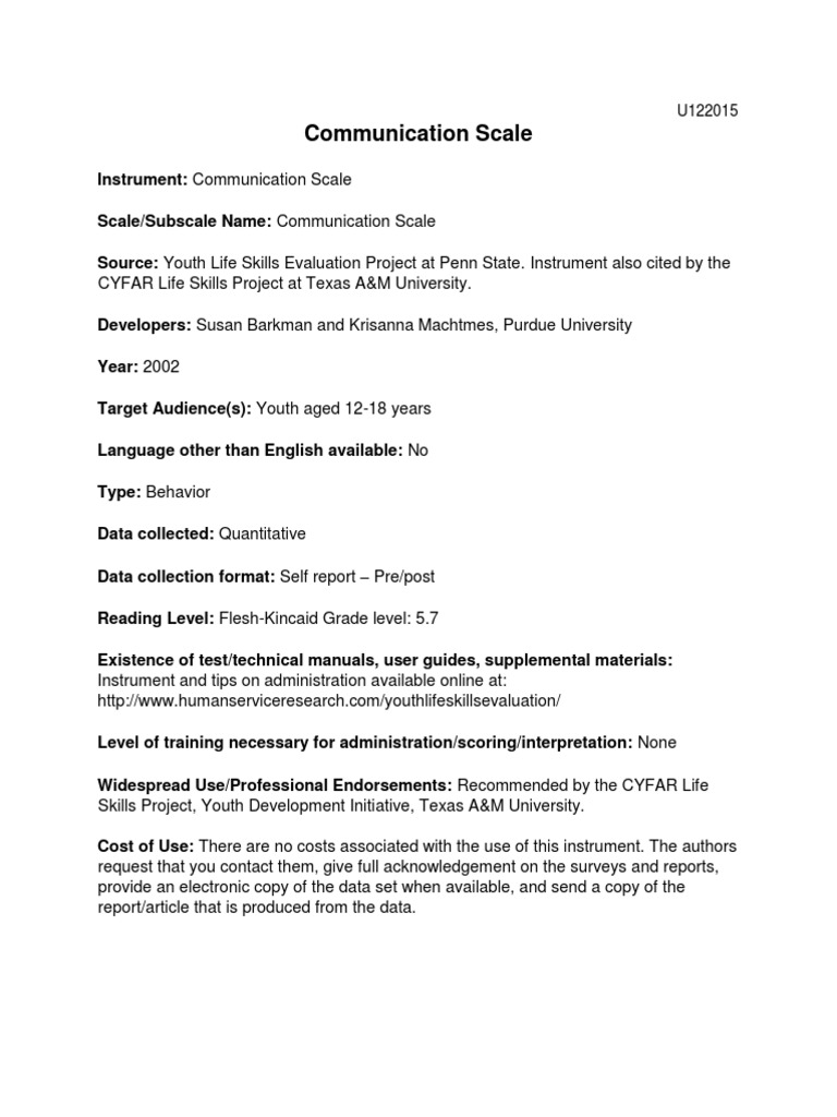 Youth Communication Skills Assessment | PDF | Validity (Statistics ...
