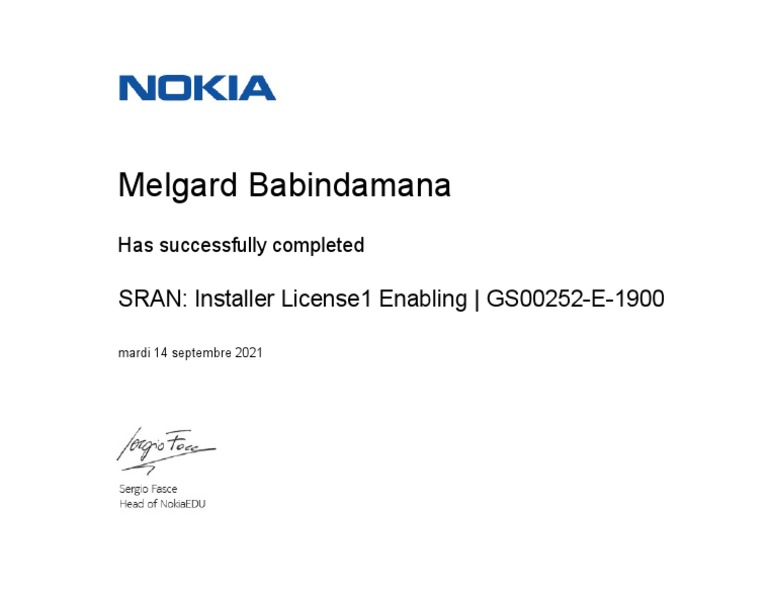 Certificat SRAN Nokia Roddy | PDF