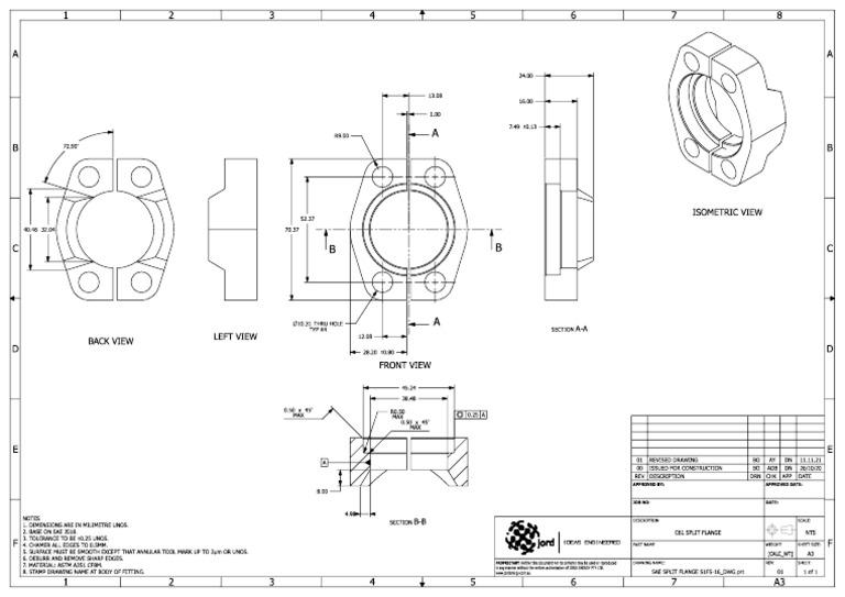 SAE Split Flange Engineering Drawing | PDF | Mechanical Engineering ...