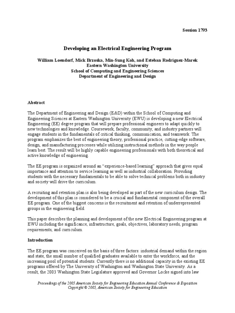 Developing An Electrical Engineering Program | PDF | Curriculum ...