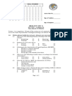 Biology Ssc-I: Answer Sheet No.