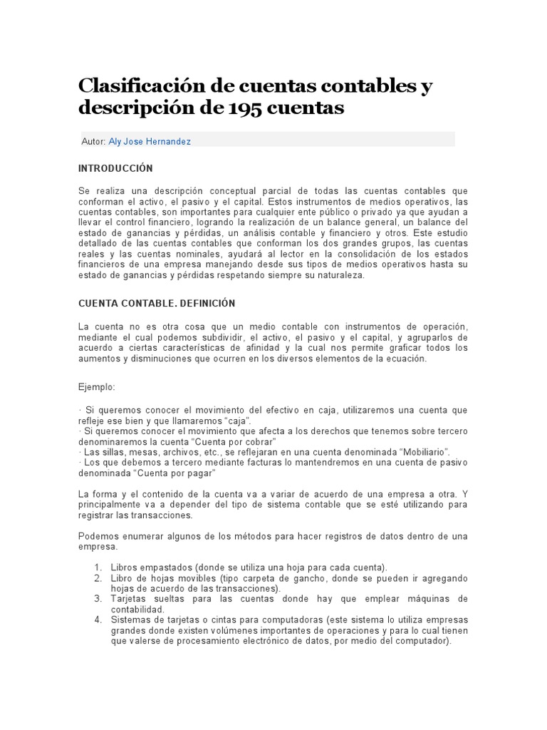 Clasificación y descripción de cuentas contables | PDF | Activo fijo ...