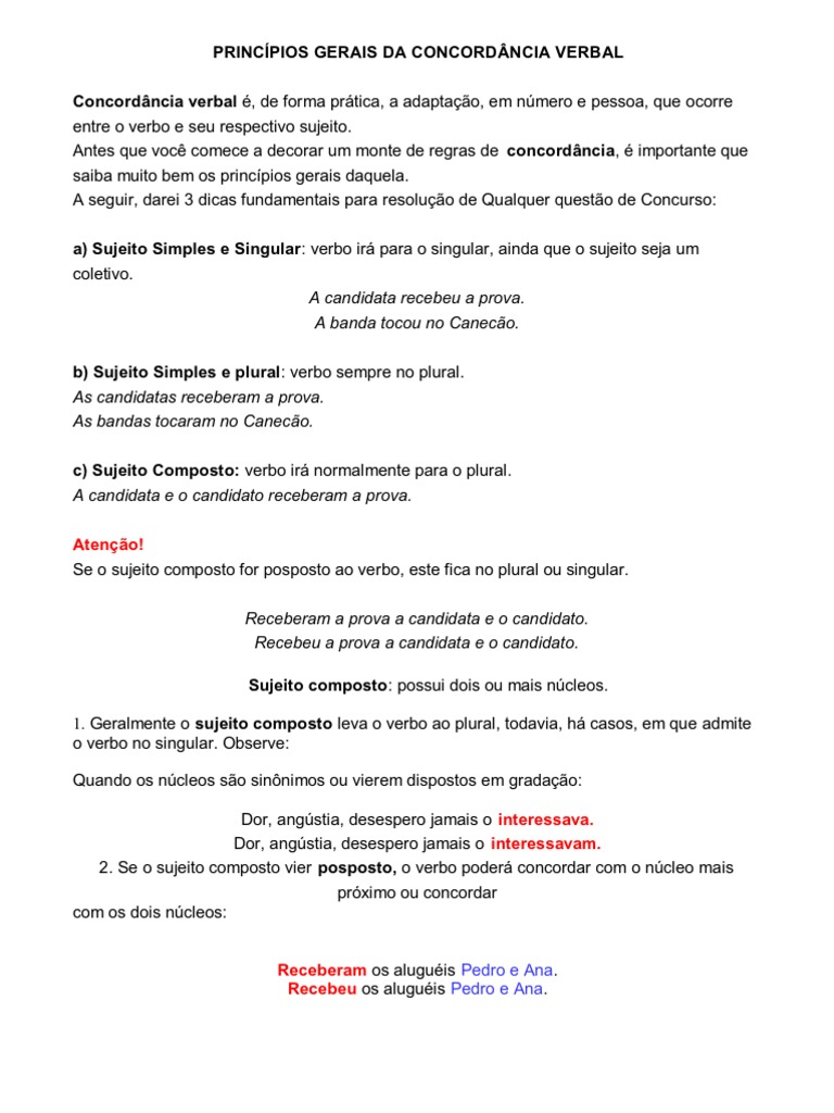Concordância Verbal e Nominal em Português | PDF | Assunto (gramática ...