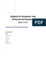 English For Academic and Professional Purposes: Week 3 TO 4