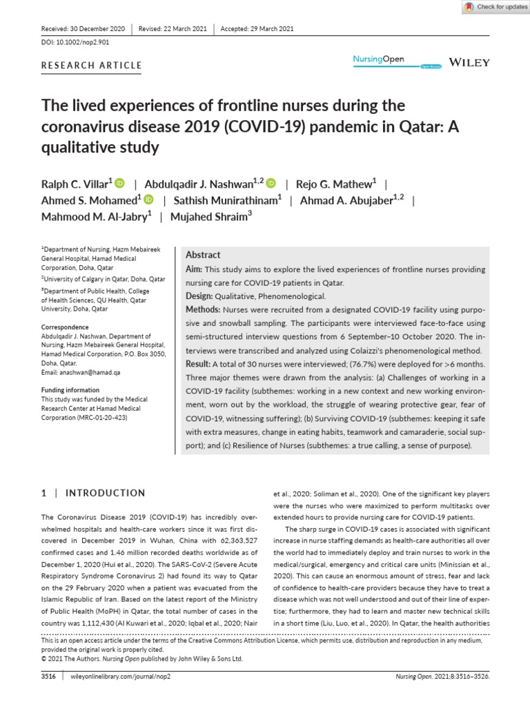 Padilla - The Lived Experiences of Frontline Nurses During The ...