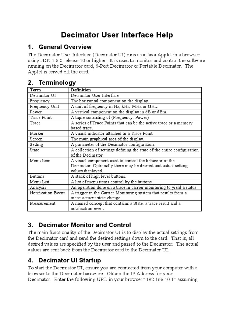 Decimator User Interface Help PDF Menu User Interface
