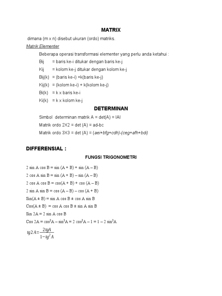 Operasi Matriks dan Determinan | PDF | Metode & Bahan Ajar