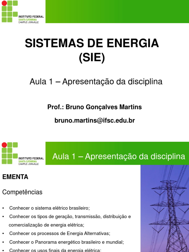Aula 1 - Sie - Apresentação Da Disciplina | PDF | Sistema de energia ...