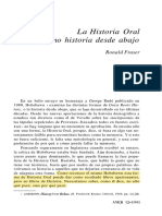 Fraser. La Historia Oral Como Hia Desde Abajo