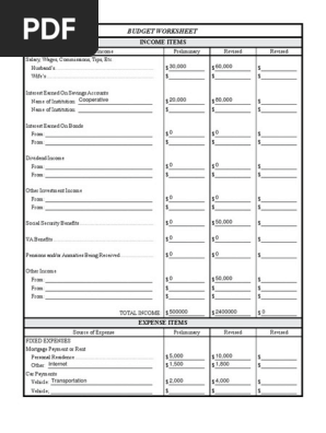 Budget Worksheet