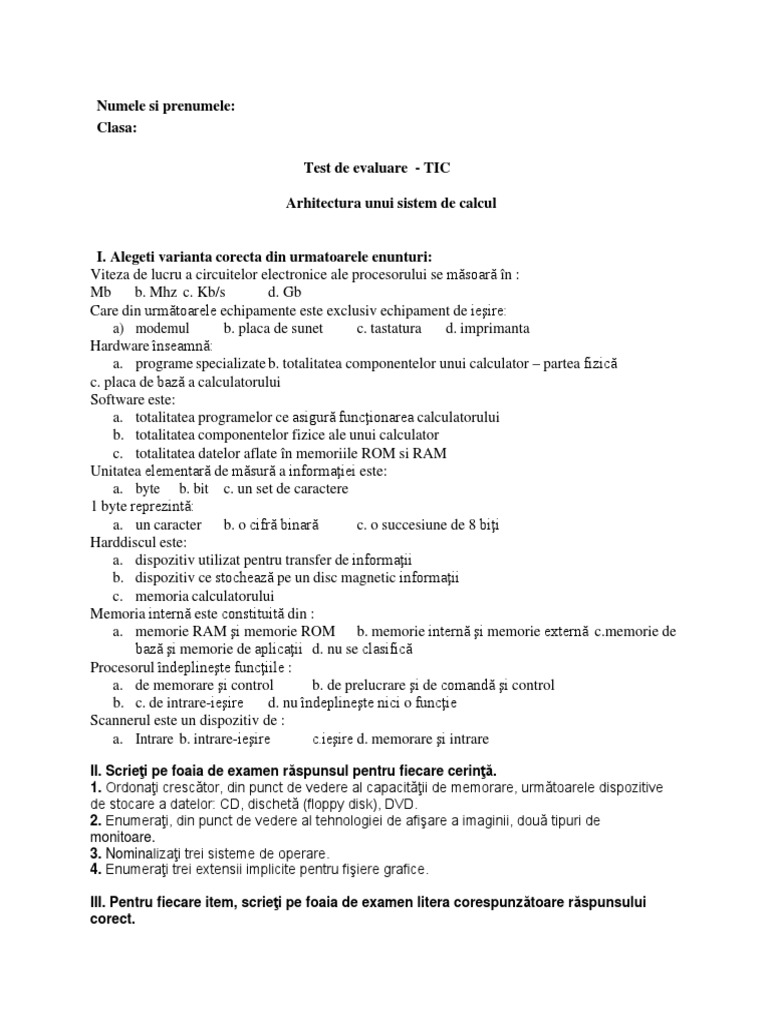 Test Verificare 1 | PDF
