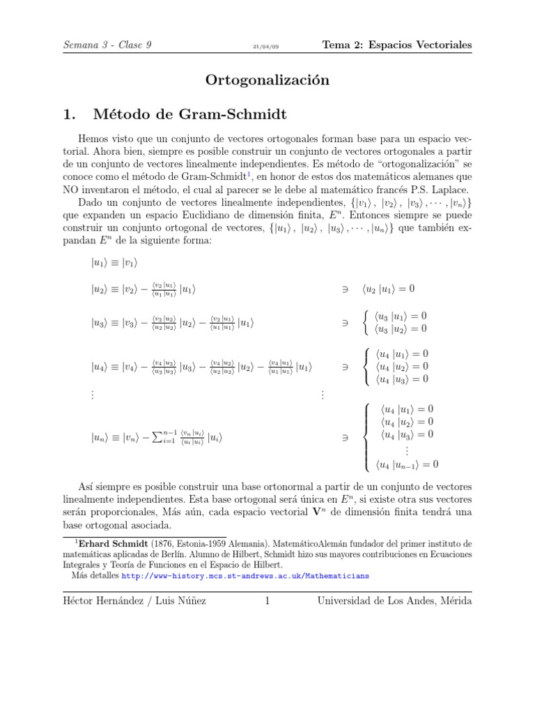 Ortogonalizacion de GramSchmidt Base (álgebra lineal) Espacio vectorial