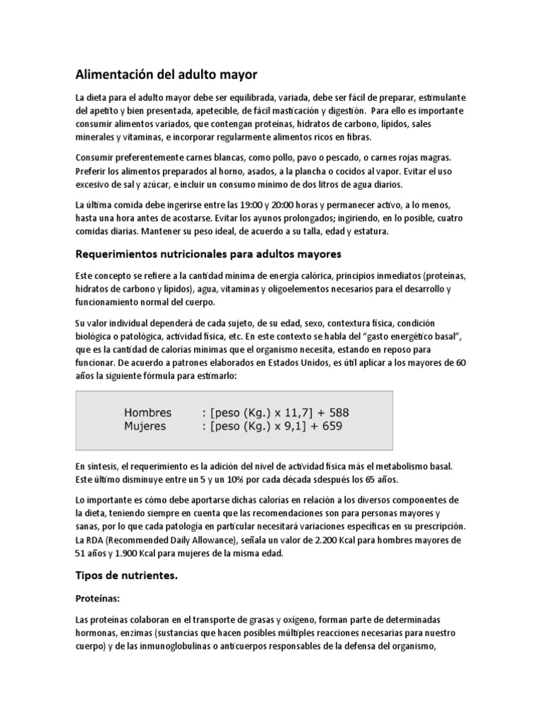 Guía de Alimentación para Adultos Mayores | PDF | gordo | Alimentos